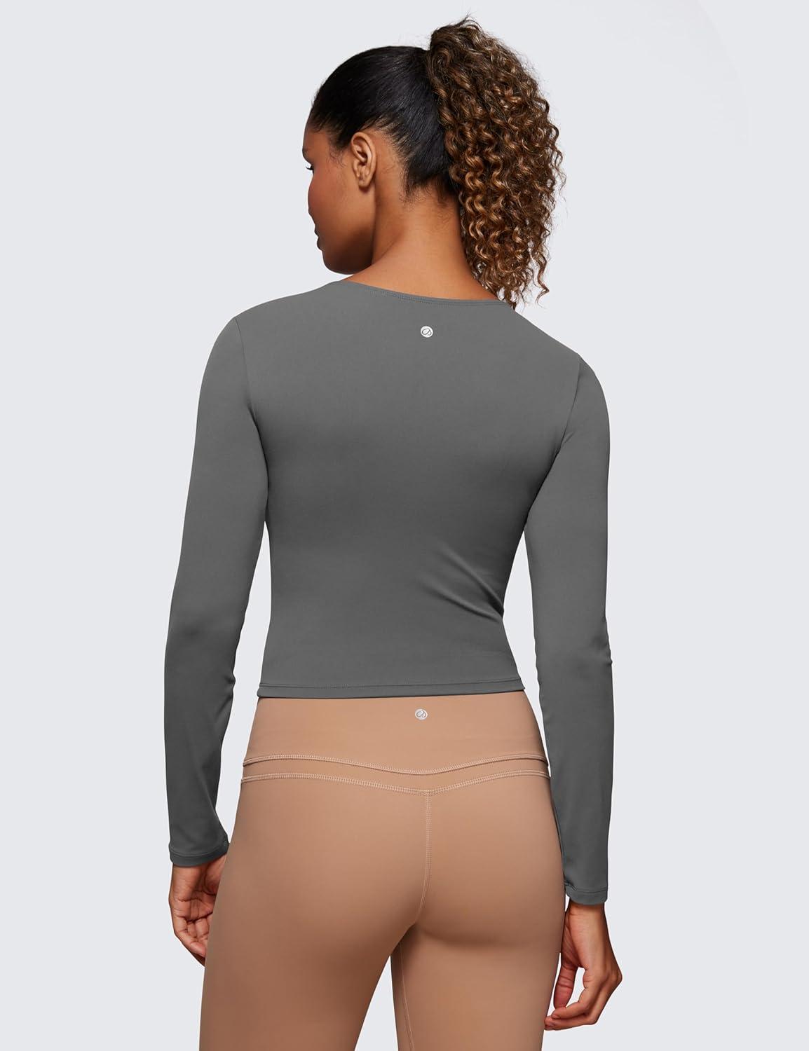 imageCRZ YOGA Butterluxe Scoop Neck Long Sleeve Shirts for Women Workout Athletic Casual Tops Crop Slim Basic Tight ShirtLava Smoke Grey