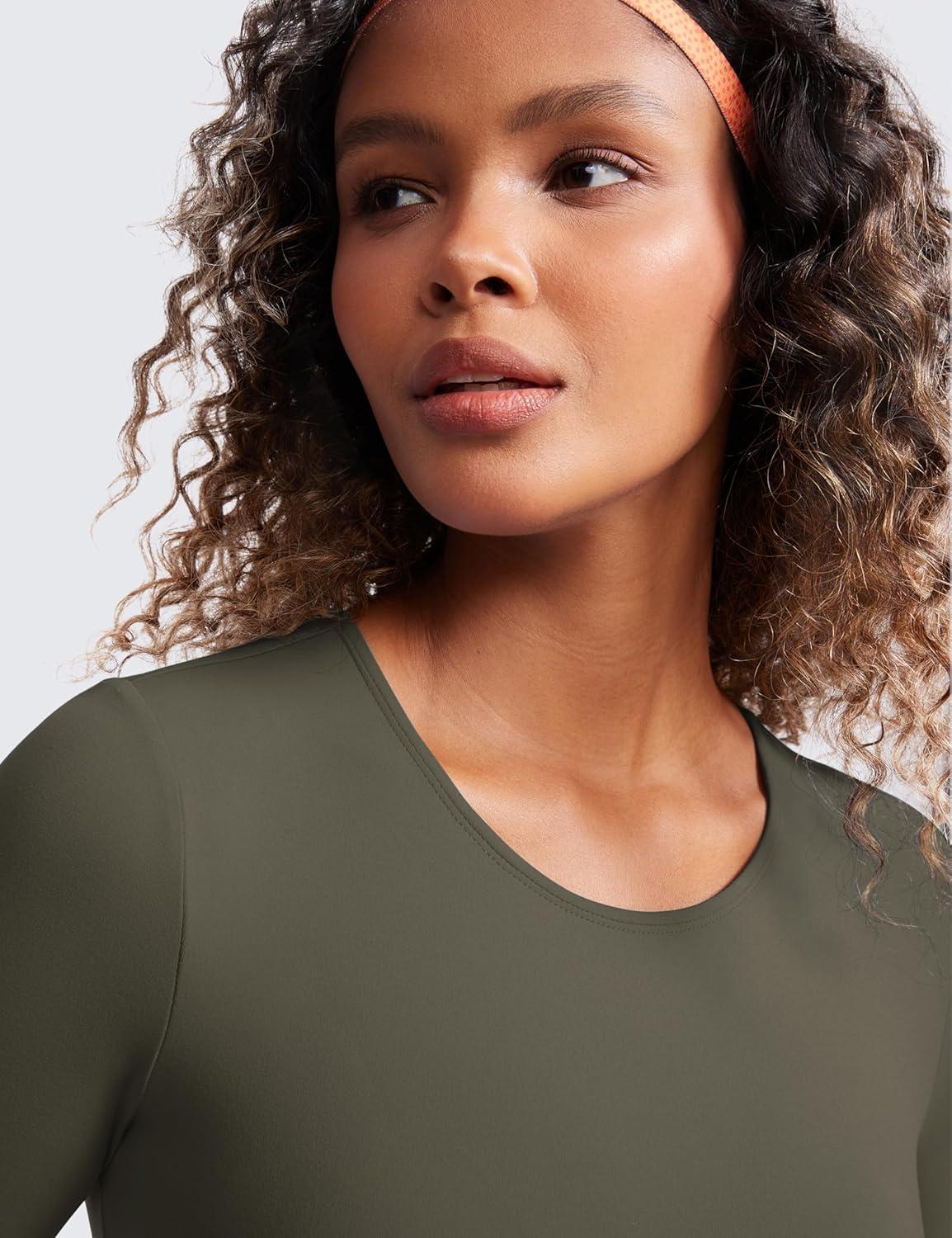 imageCRZ YOGA Butterluxe Scoop Neck Long Sleeve Shirts for Women Workout Athletic Casual Tops Crop Slim Basic Tight ShirtLight Army Green
