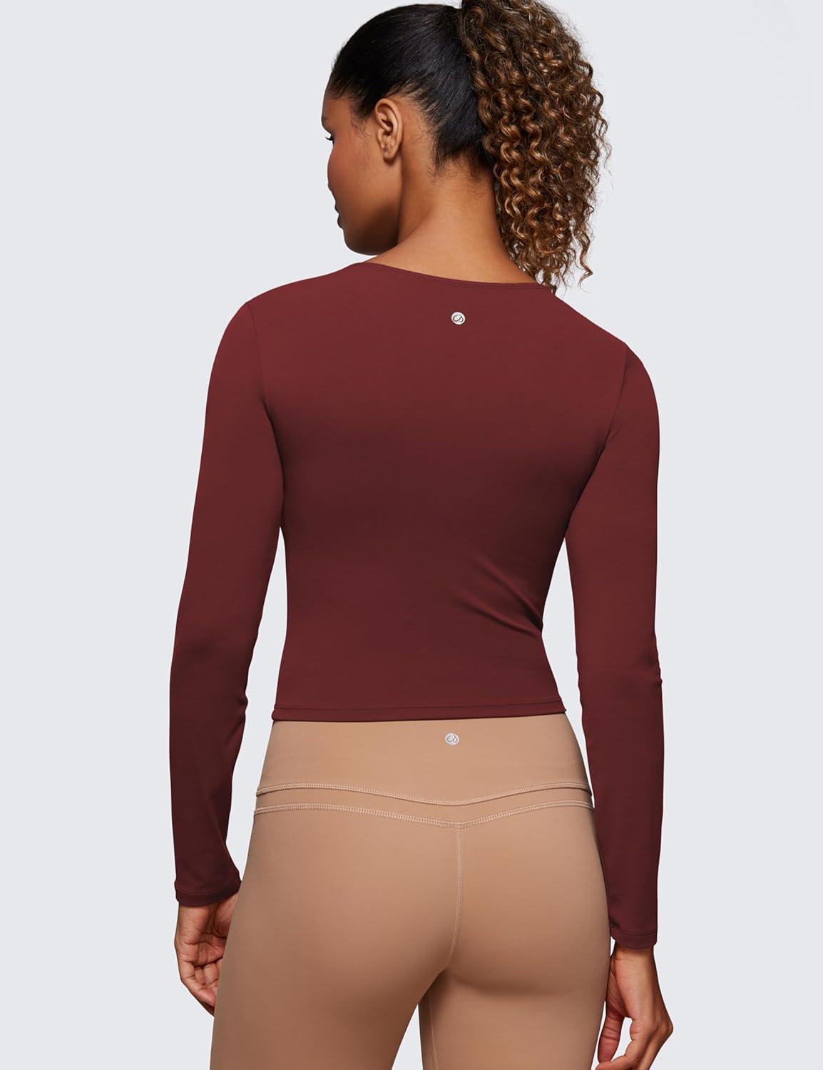 imageCRZ YOGA Butterluxe Scoop Neck Long Sleeve Shirts for Women Workout Athletic Casual Tops Crop Slim Basic Tight ShirtNoctilucence Red