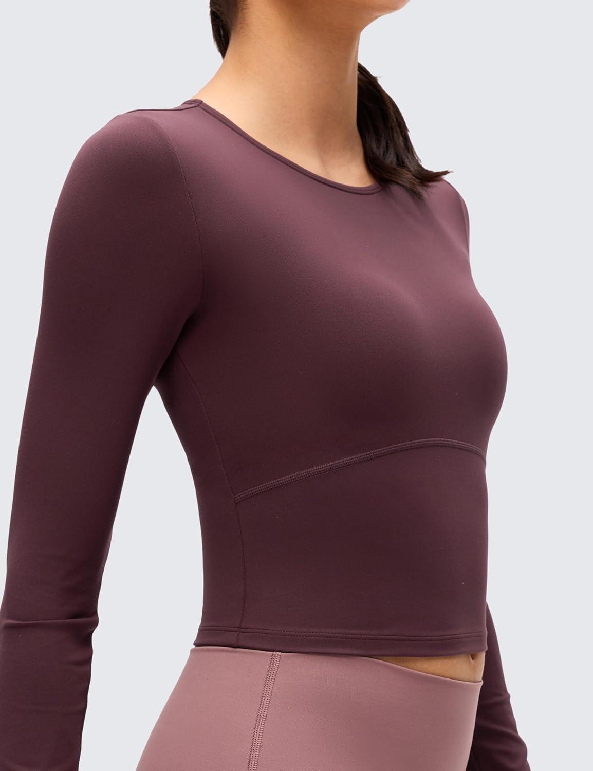 imageCRZ YOGA Butterluxe Scoop Neck Long Sleeve Shirts for Women Workout Athletic Casual Tops Crop Slim Basic Tight ShirtRipe Plum