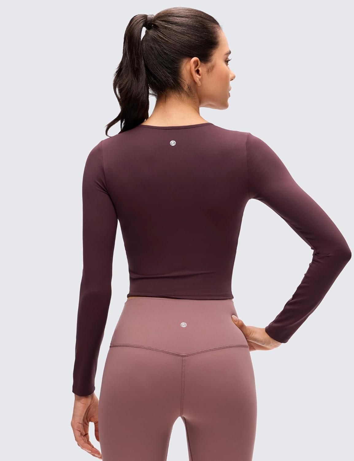 imageCRZ YOGA Butterluxe Scoop Neck Long Sleeve Shirts for Women Workout Athletic Casual Tops Crop Slim Basic Tight ShirtRipe Plum