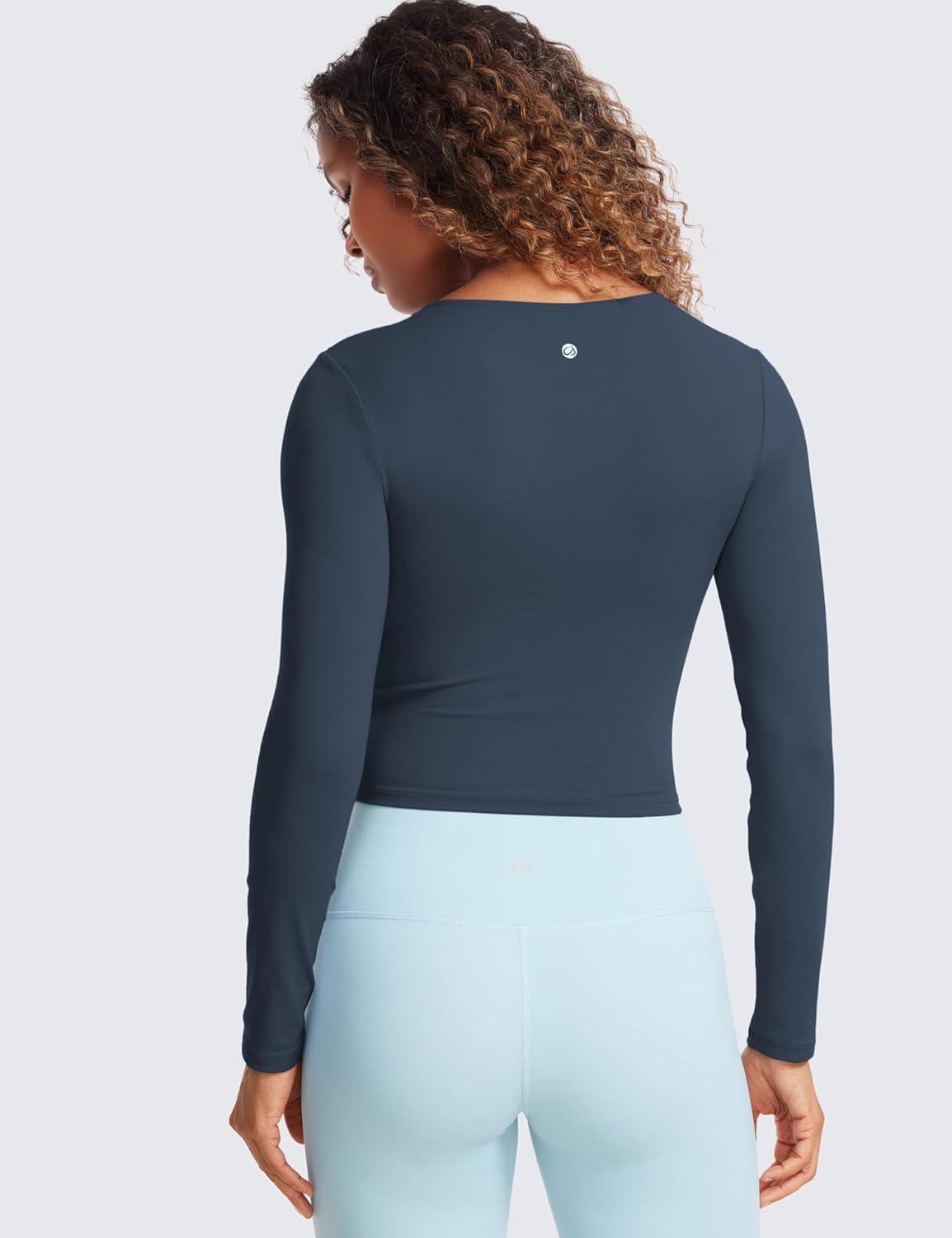 imageCRZ YOGA Butterluxe Scoop Neck Long Sleeve Shirts for Women Workout Athletic Casual Tops Crop Slim Basic Tight ShirtStelindigo