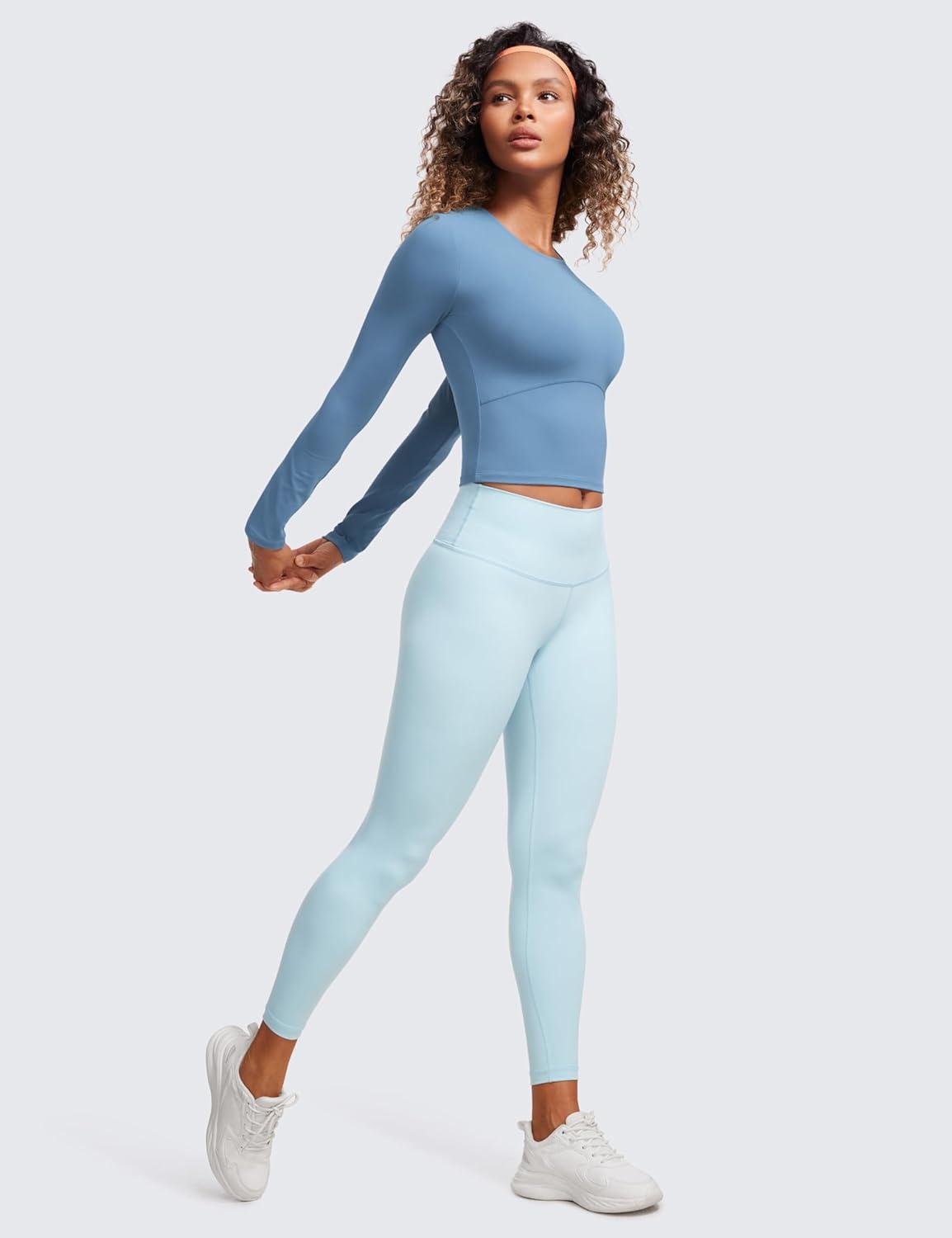 imageCRZ YOGA Butterluxe Scoop Neck Long Sleeve Shirts for Women Workout Athletic Casual Tops Crop Slim Basic Tight ShirtUniverse Blue