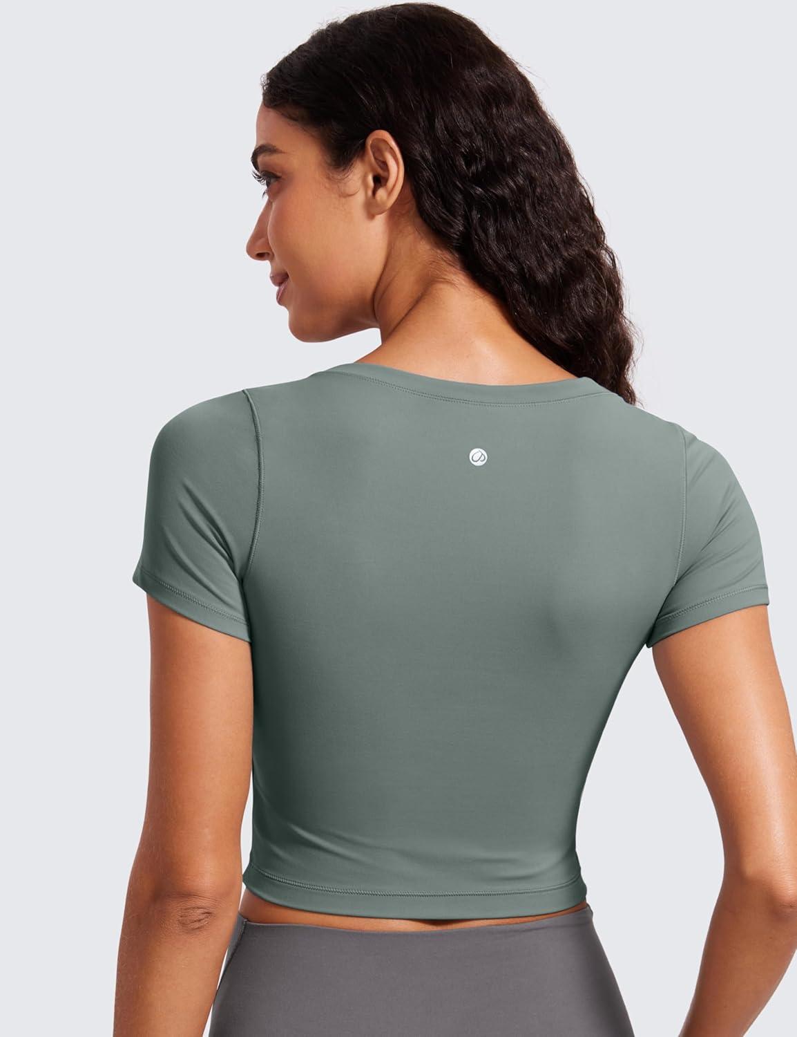 imageCRZ YOGA Butterluxe Short Sleeve Shirts for Women Scoop Neck Casual Crop Tops Workout Yoga Basic Slim Fit TShirtsGrey Sage