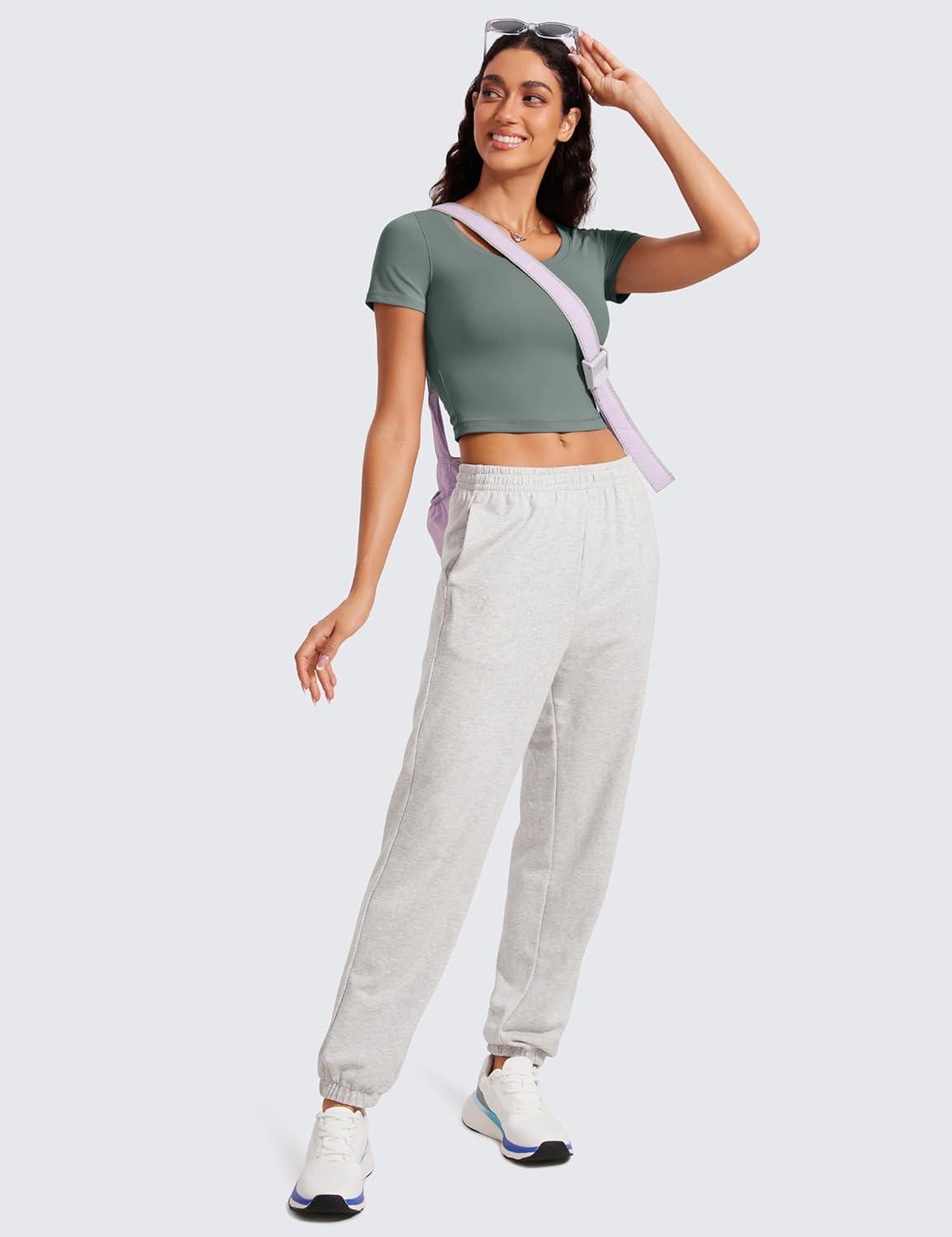 imageCRZ YOGA Butterluxe Short Sleeve Shirts for Women Scoop Neck Casual Crop Tops Workout Yoga Basic Slim Fit TShirtsGrey Sage