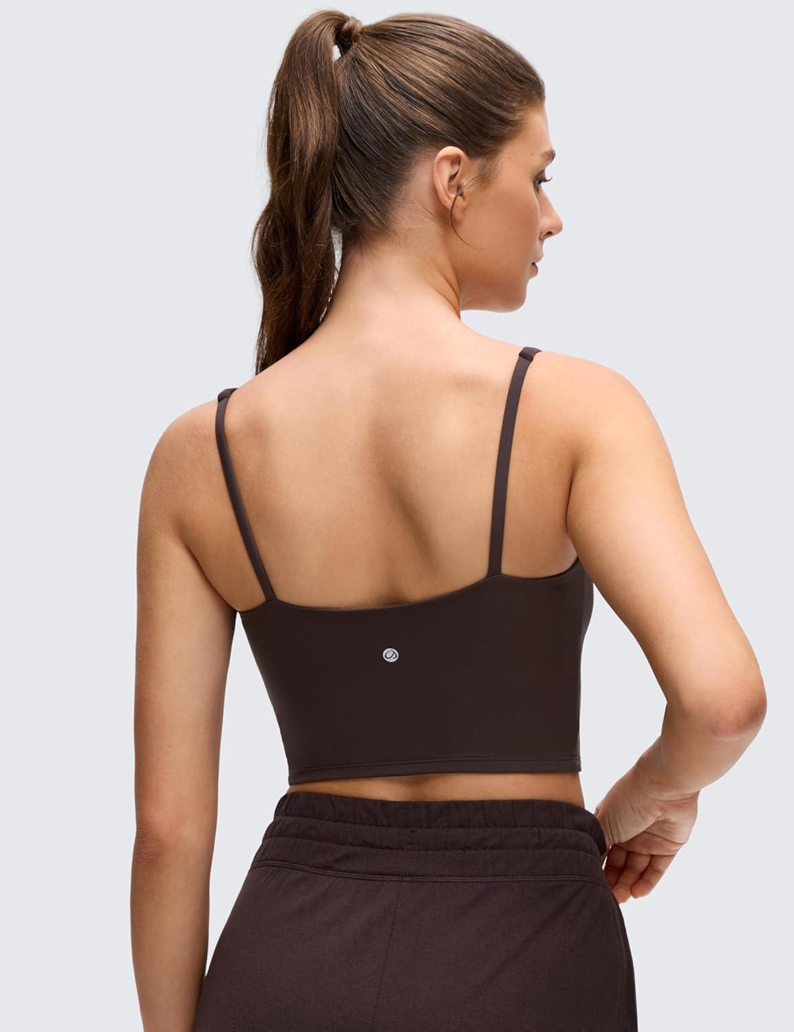 imageCRZ YOGA Butterluxe Soft Double Lined Cami Tank Tops for Women Yoga Casual Going Out Crop Square Neck Sleeveless ShirtsHot Fudge Brown