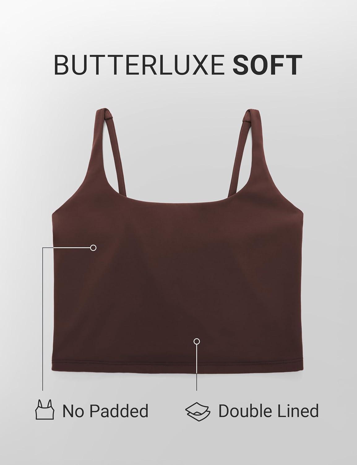 imageCRZ YOGA Butterluxe Soft Double Lined Cami Tank Tops for Women Yoga Casual Going Out Crop Square Neck Sleeveless ShirtsHot Fudge Brown