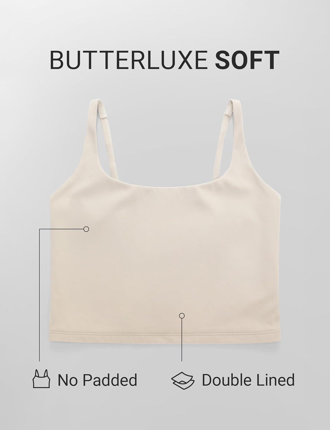 imageCRZ YOGA Butterluxe Soft Double Lined Cami Tank Tops for Women Yoga Casual Going Out Crop Square Neck Sleeveless ShirtsMojave Tan