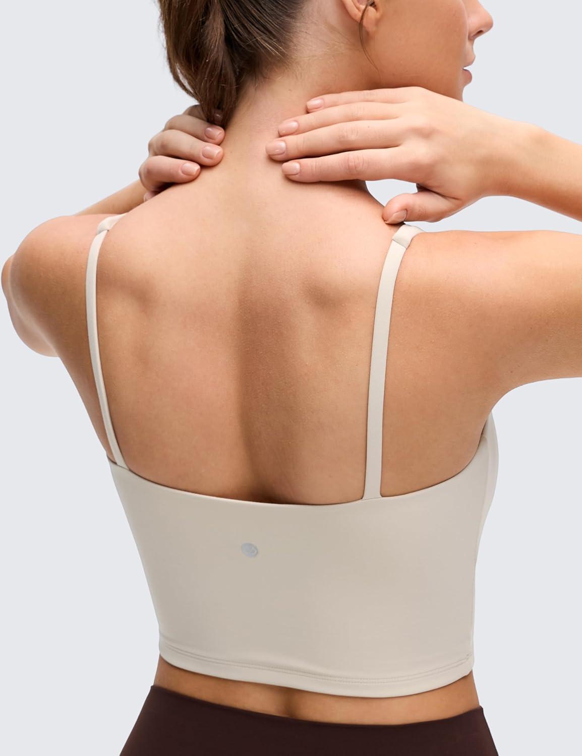 imageCRZ YOGA Butterluxe Soft Double Lined Cami Tank Tops for Women Yoga Casual Going Out Crop Square Neck Sleeveless ShirtsMojave Tan