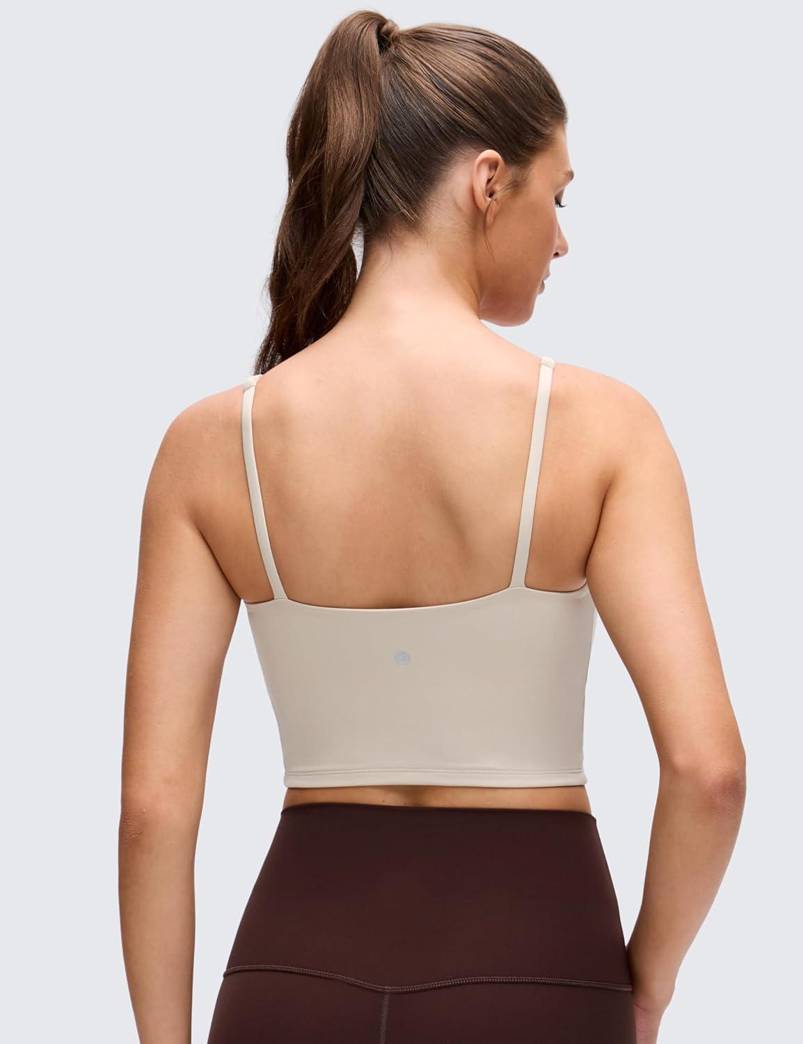 imageCRZ YOGA Butterluxe Soft Double Lined Cami Tank Tops for Women Yoga Casual Going Out Crop Square Neck Sleeveless ShirtsMojave Tan