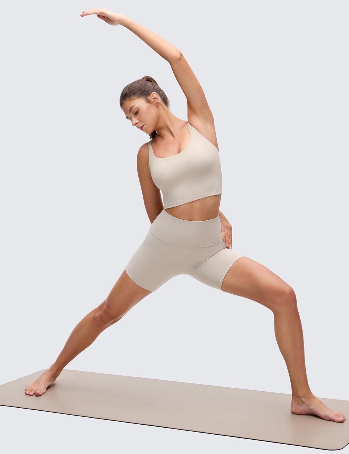 imageCRZ YOGA Butterluxe Soft Double Lined Cami Tank Tops for Women Yoga Casual Going Out Crop Square Neck Sleeveless ShirtsMojave Tan