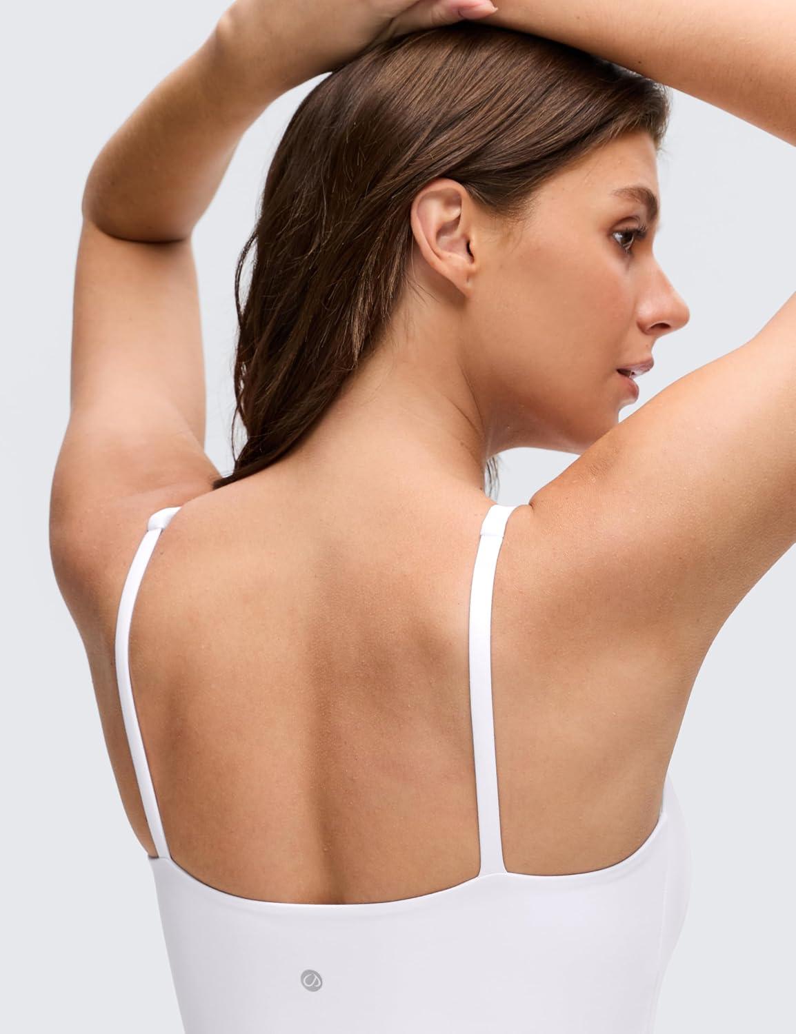 imageCRZ YOGA Butterluxe Soft Double Lined Cami Tank Tops for Women Yoga Casual Going Out Crop Square Neck Sleeveless ShirtsWhite