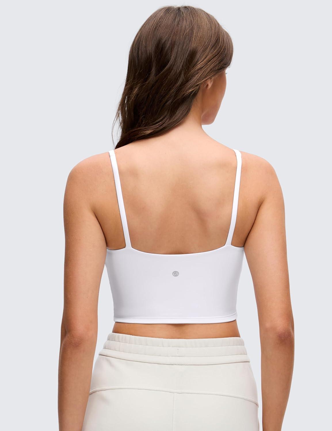 imageCRZ YOGA Butterluxe Soft Double Lined Cami Tank Tops for Women Yoga Casual Going Out Crop Square Neck Sleeveless ShirtsWhite