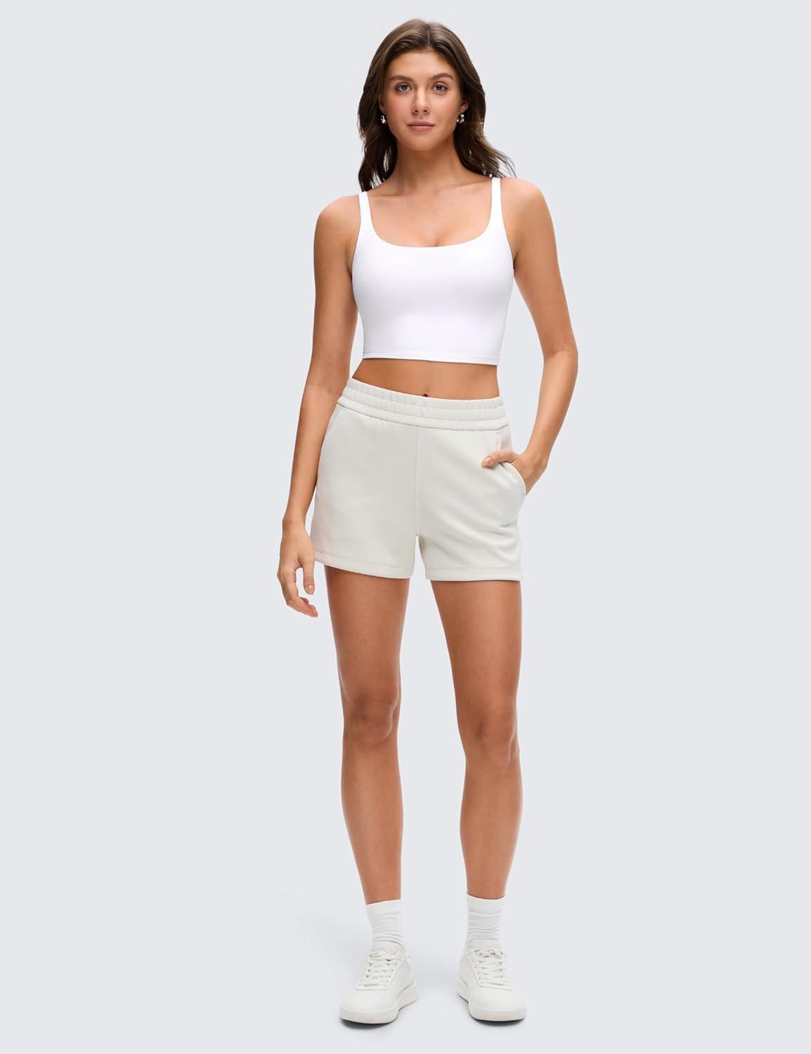 imageCRZ YOGA Butterluxe Soft Double Lined Cami Tank Tops for Women Yoga Casual Going Out Crop Square Neck Sleeveless ShirtsWhite