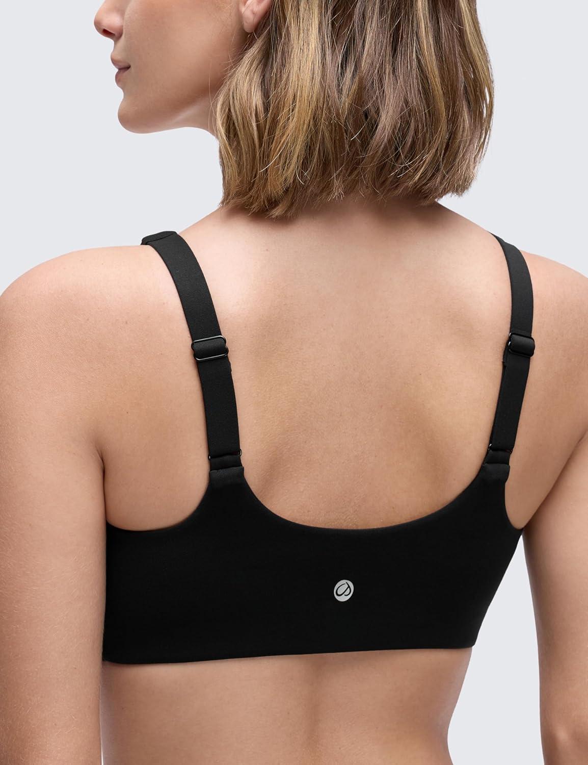 imageCRZ YOGA Butterluxe Soft Double Lined Sports Bras for Women Scoop Neck Adjustable Straps Yoga Crop Top Non PaddedBlack