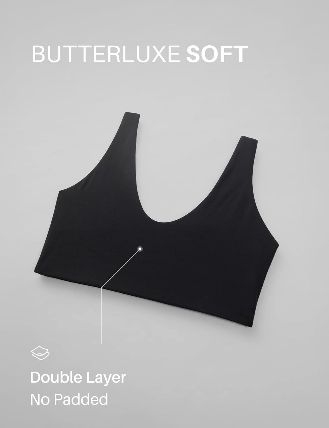 imageCRZ YOGA Butterluxe Soft Double Lined Sports Bras for Women Scoop Neck Adjustable Straps Yoga Crop Top Non PaddedBlack