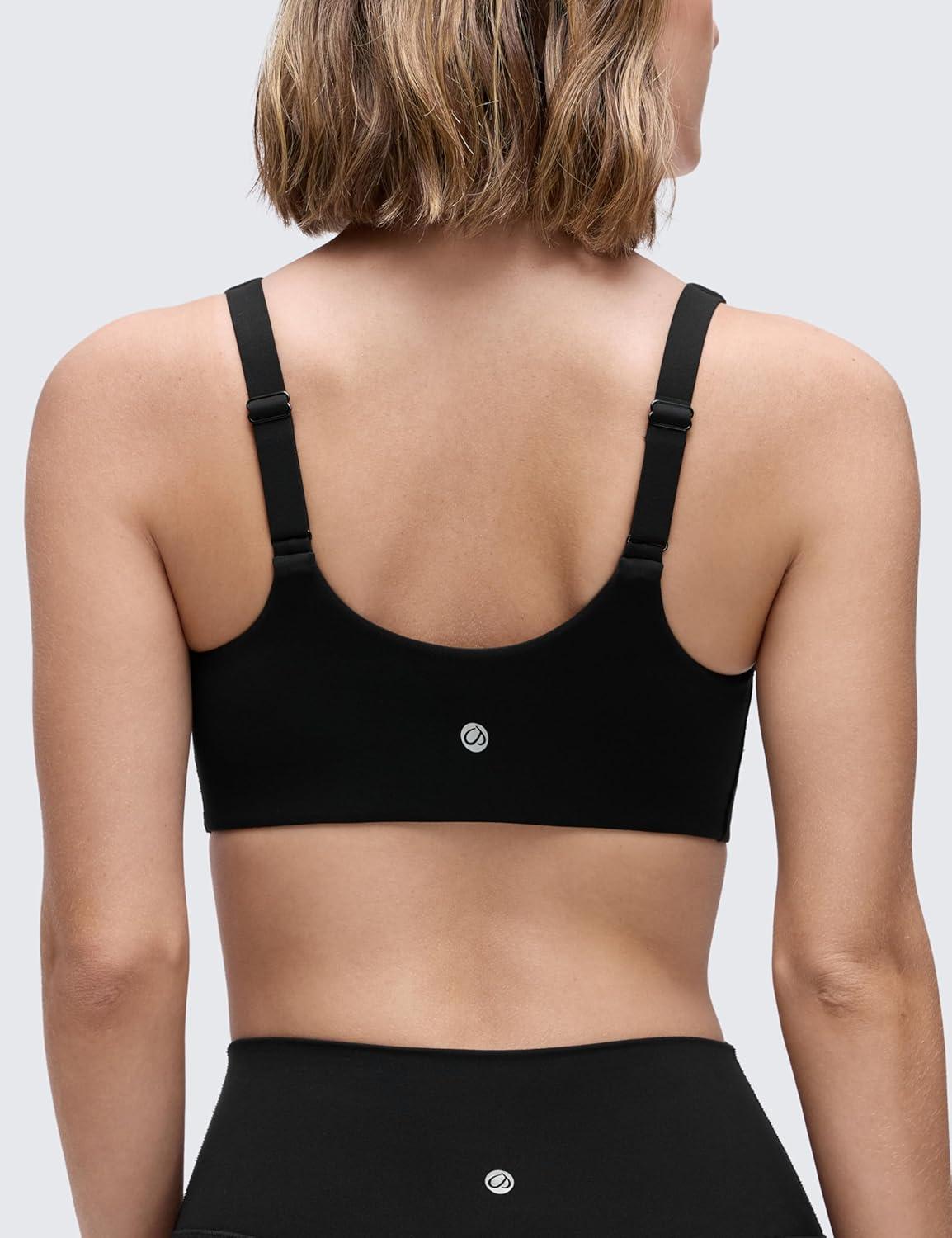 imageCRZ YOGA Butterluxe Soft Double Lined Sports Bras for Women Scoop Neck Adjustable Straps Yoga Crop Top Non PaddedBlack