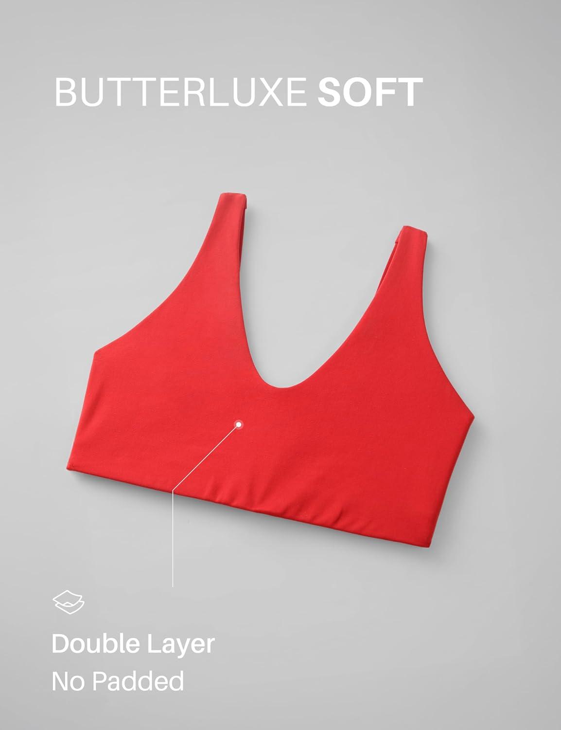 imageCRZ YOGA Butterluxe Soft Double Lined Sports Bras for Women Scoop Neck Adjustable Straps Yoga Crop Top Non PaddedDeep Red