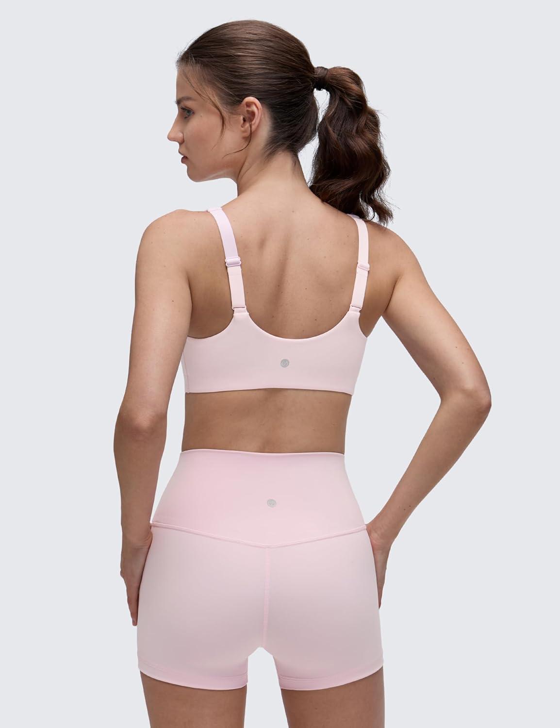 imageCRZ YOGA Butterluxe Soft Double Lined Sports Bras for Women Scoop Neck Adjustable Straps Yoga Crop Top Non PaddedStrawberry Pink