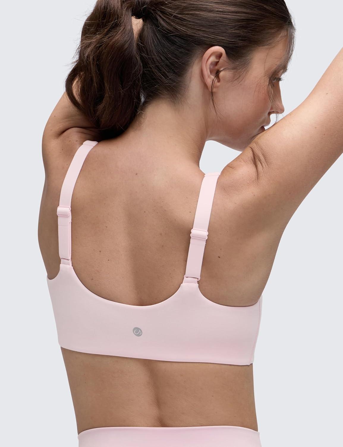 imageCRZ YOGA Butterluxe Soft Double Lined Sports Bras for Women Scoop Neck Adjustable Straps Yoga Crop Top Non PaddedStrawberry Pink