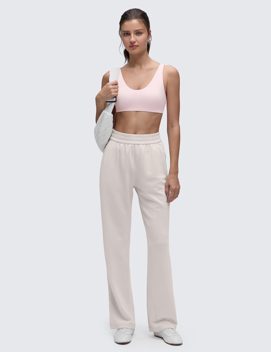 imageCRZ YOGA Butterluxe Soft Double Lined Sports Bras for Women Scoop Neck Adjustable Straps Yoga Crop Top Non PaddedStrawberry Pink