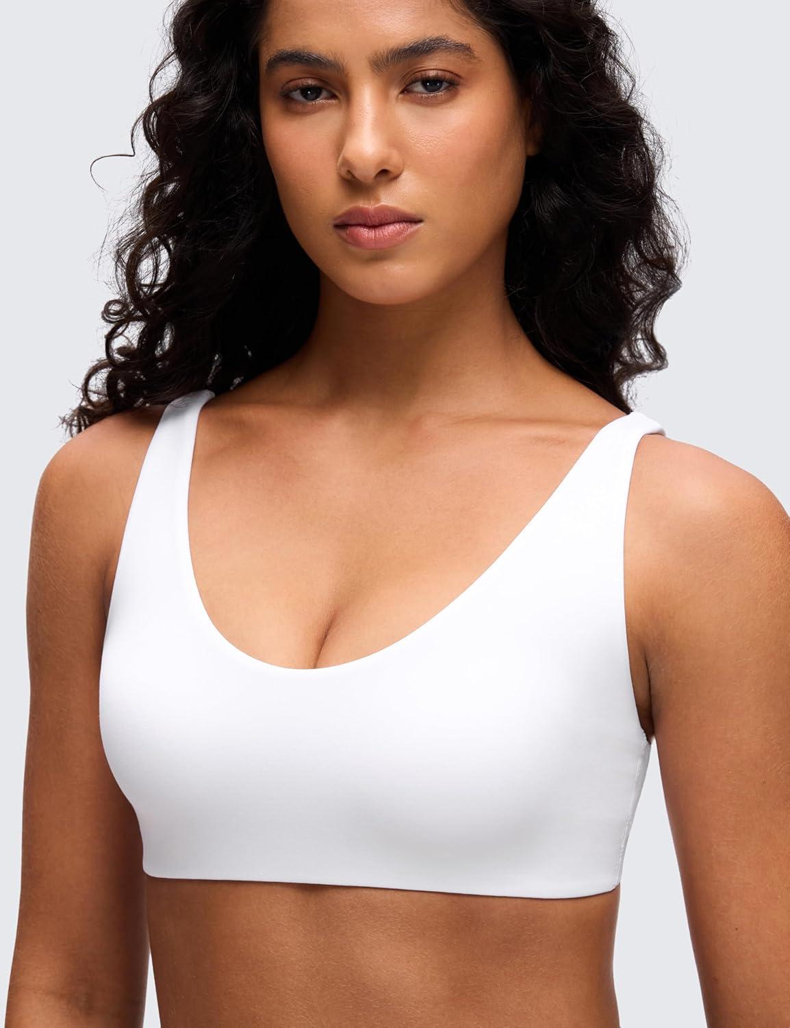 imageCRZ YOGA Butterluxe Soft Double Lined Sports Bras for Women Scoop Neck Adjustable Straps Yoga Crop Top Non PaddedWhite