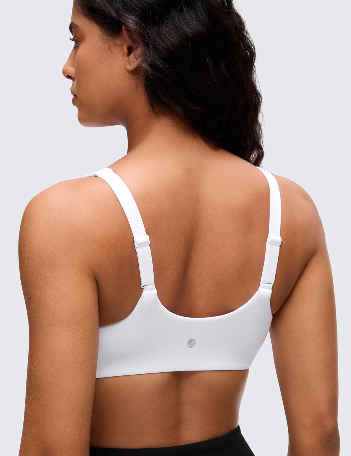 imageCRZ YOGA Butterluxe Soft Double Lined Sports Bras for Women Scoop Neck Adjustable Straps Yoga Crop Top Non PaddedWhite