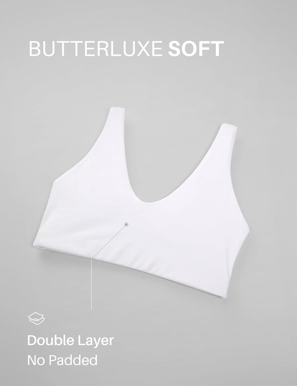 imageCRZ YOGA Butterluxe Soft Double Lined Sports Bras for Women Scoop Neck Adjustable Straps Yoga Crop Top Non PaddedWhite