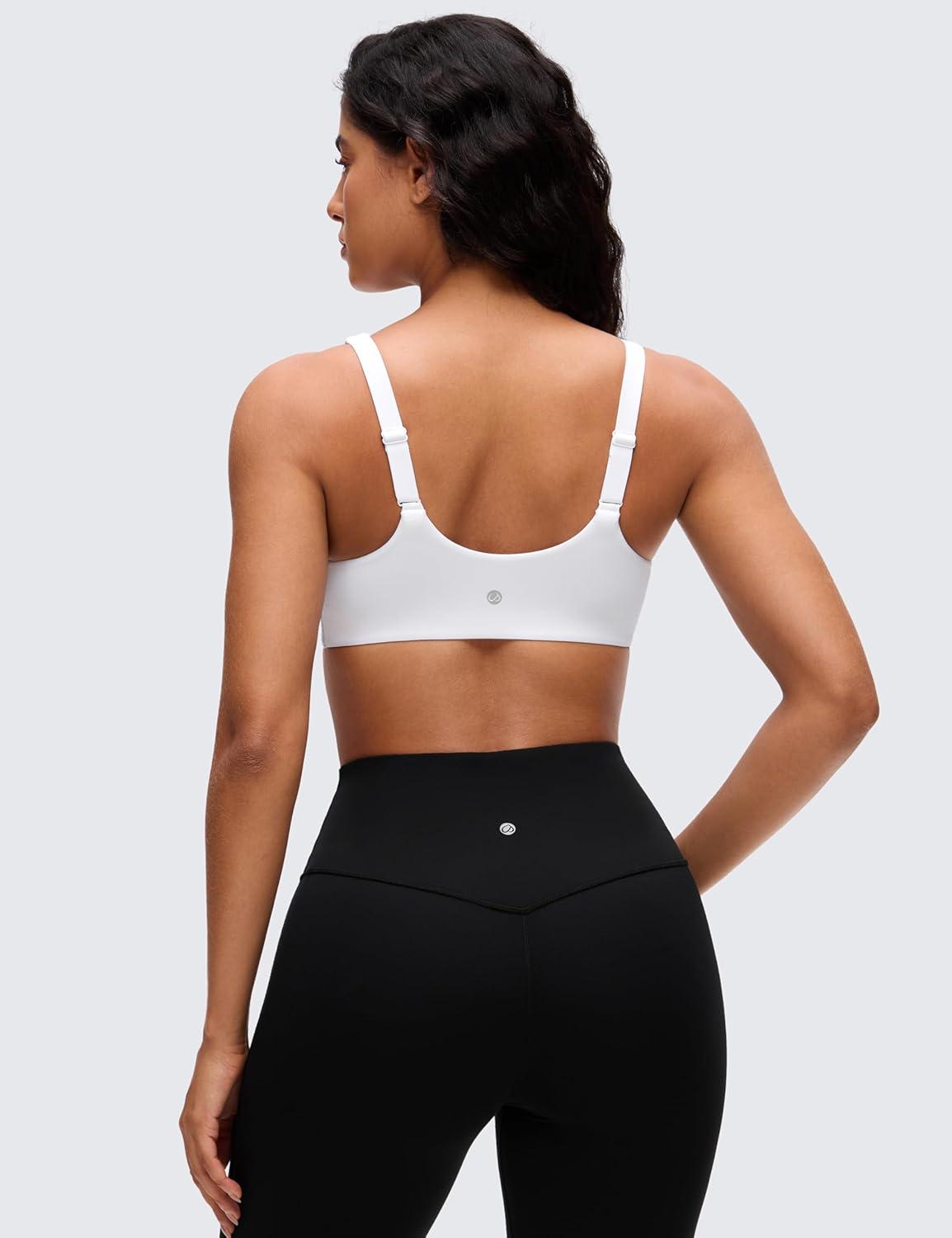 imageCRZ YOGA Butterluxe Soft Double Lined Sports Bras for Women Scoop Neck Adjustable Straps Yoga Crop Top Non PaddedWhite