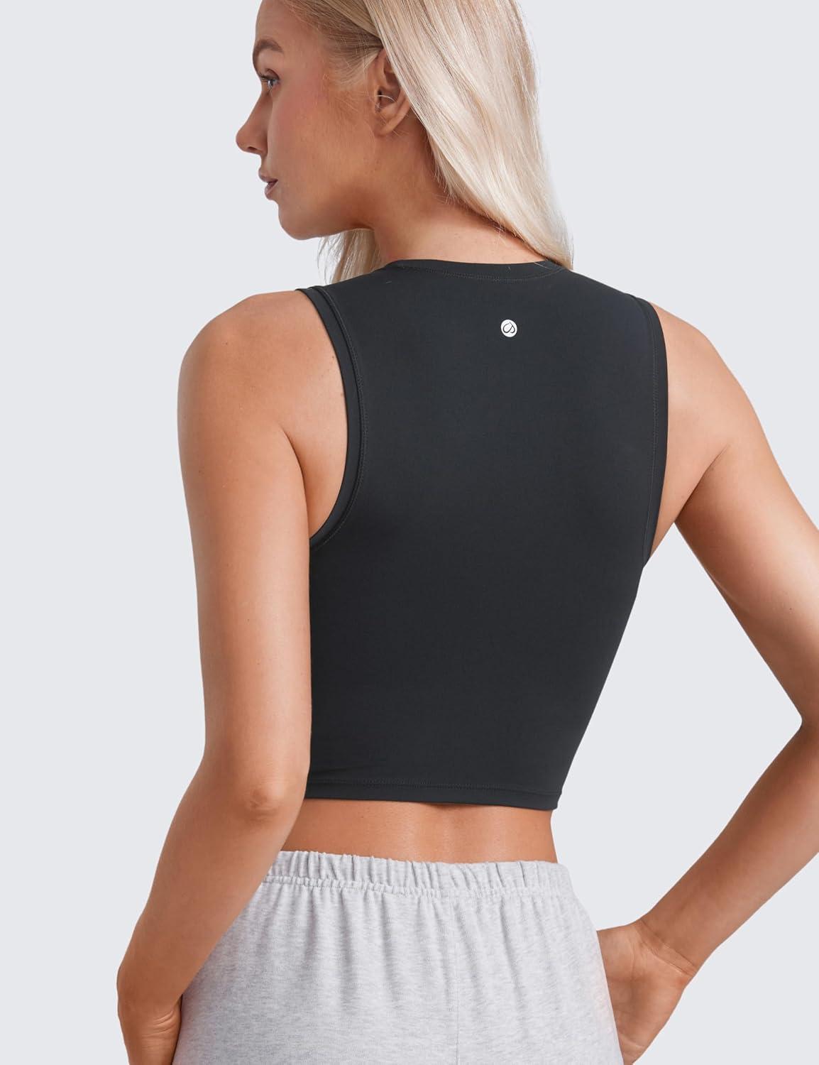 imageCRZ YOGA Butterluxe Soft Double Lined Tank Tops for Women Yoga Workout Casual Going Out High Neck Basic Sleeveless ShirtBlack