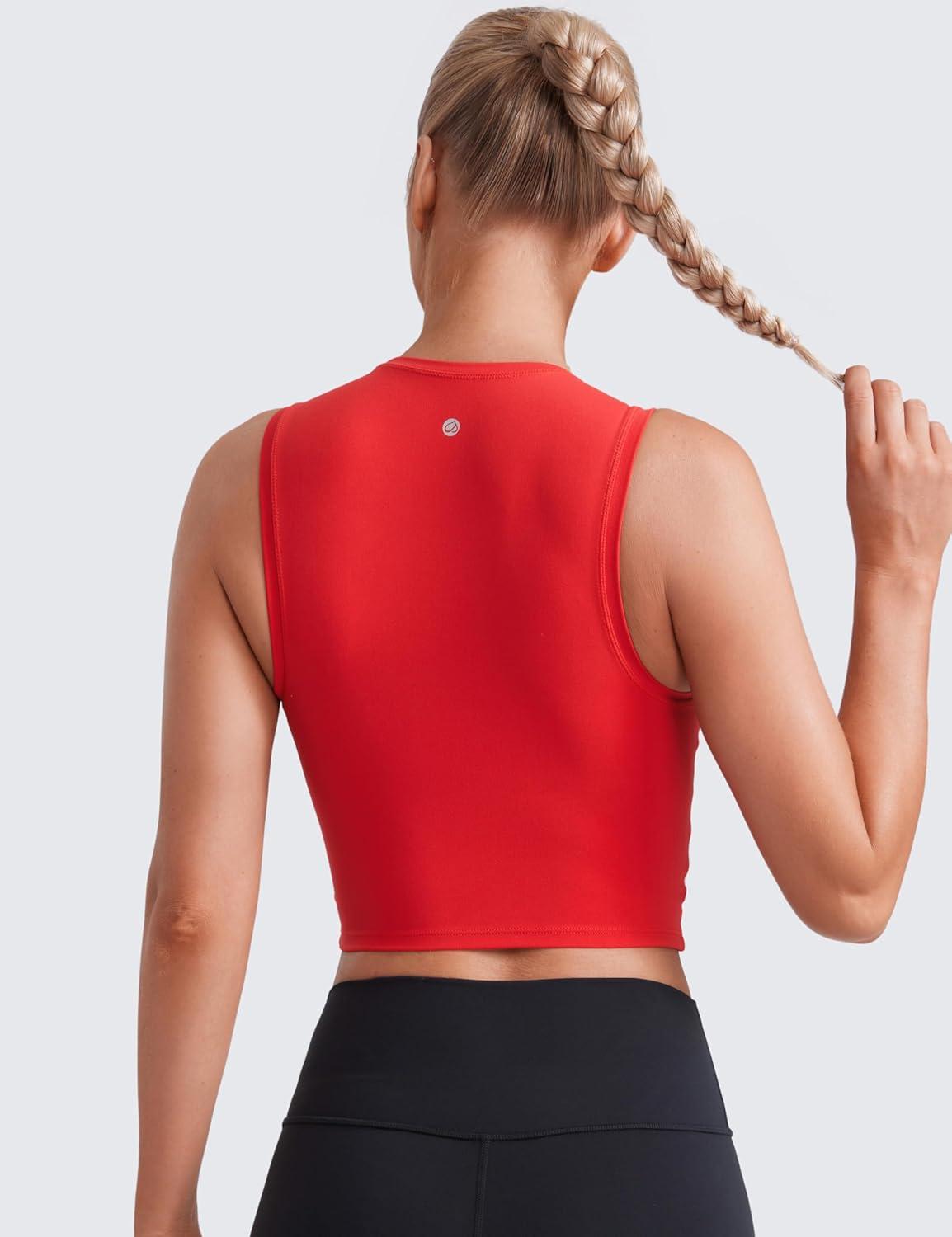 imageCRZ YOGA Butterluxe Soft Double Lined Tank Tops for Women Yoga Workout Casual Going Out High Neck Basic Sleeveless ShirtDeep Red
