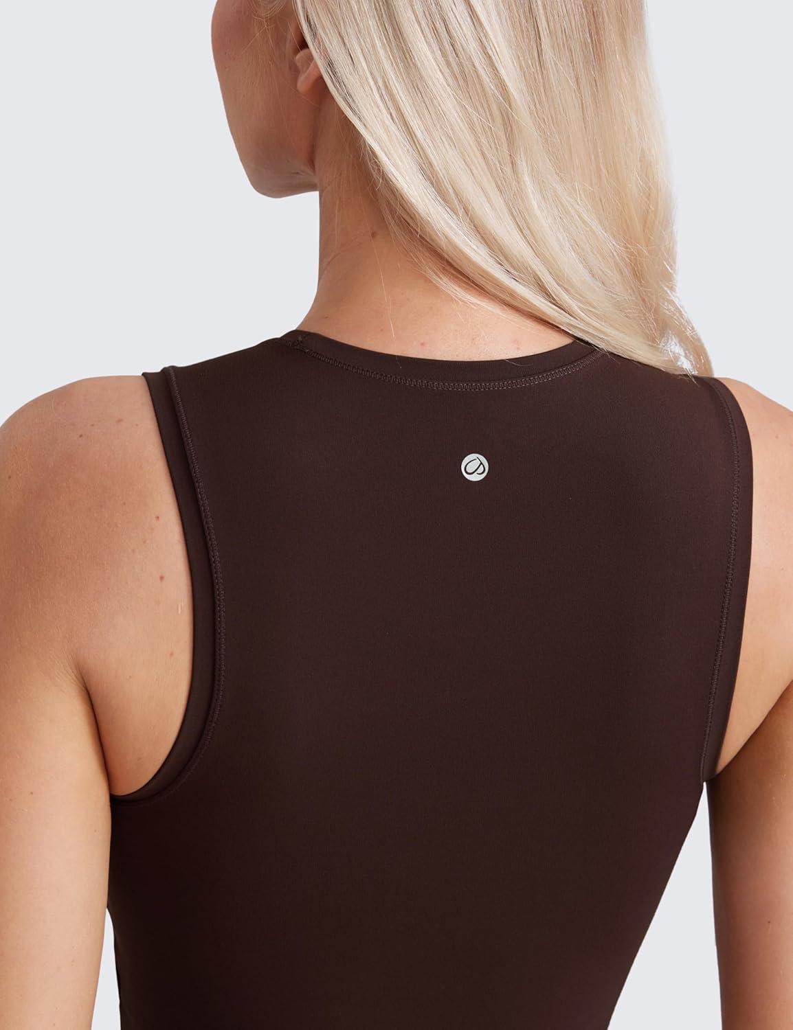 imageCRZ YOGA Butterluxe Soft Double Lined Tank Tops for Women Yoga Workout Casual Going Out High Neck Basic Sleeveless ShirtHot Fudge Brown