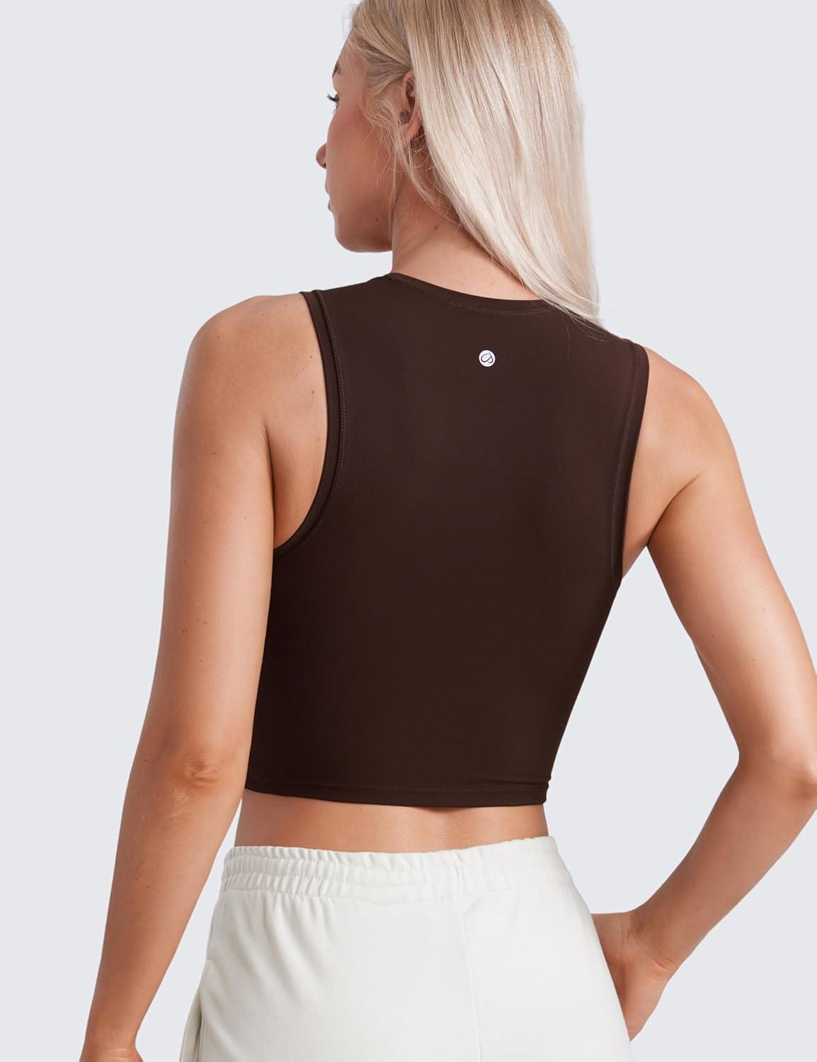 imageCRZ YOGA Butterluxe Soft Double Lined Tank Tops for Women Yoga Workout Casual Going Out High Neck Basic Sleeveless ShirtHot Fudge Brown