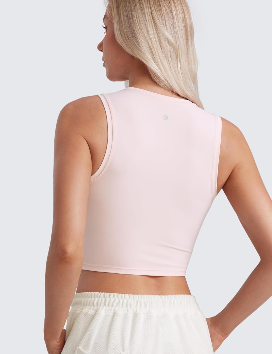 imageCRZ YOGA Butterluxe Soft Double Lined Tank Tops for Women Yoga Workout Casual Going Out High Neck Basic Sleeveless ShirtStrawberry Pink