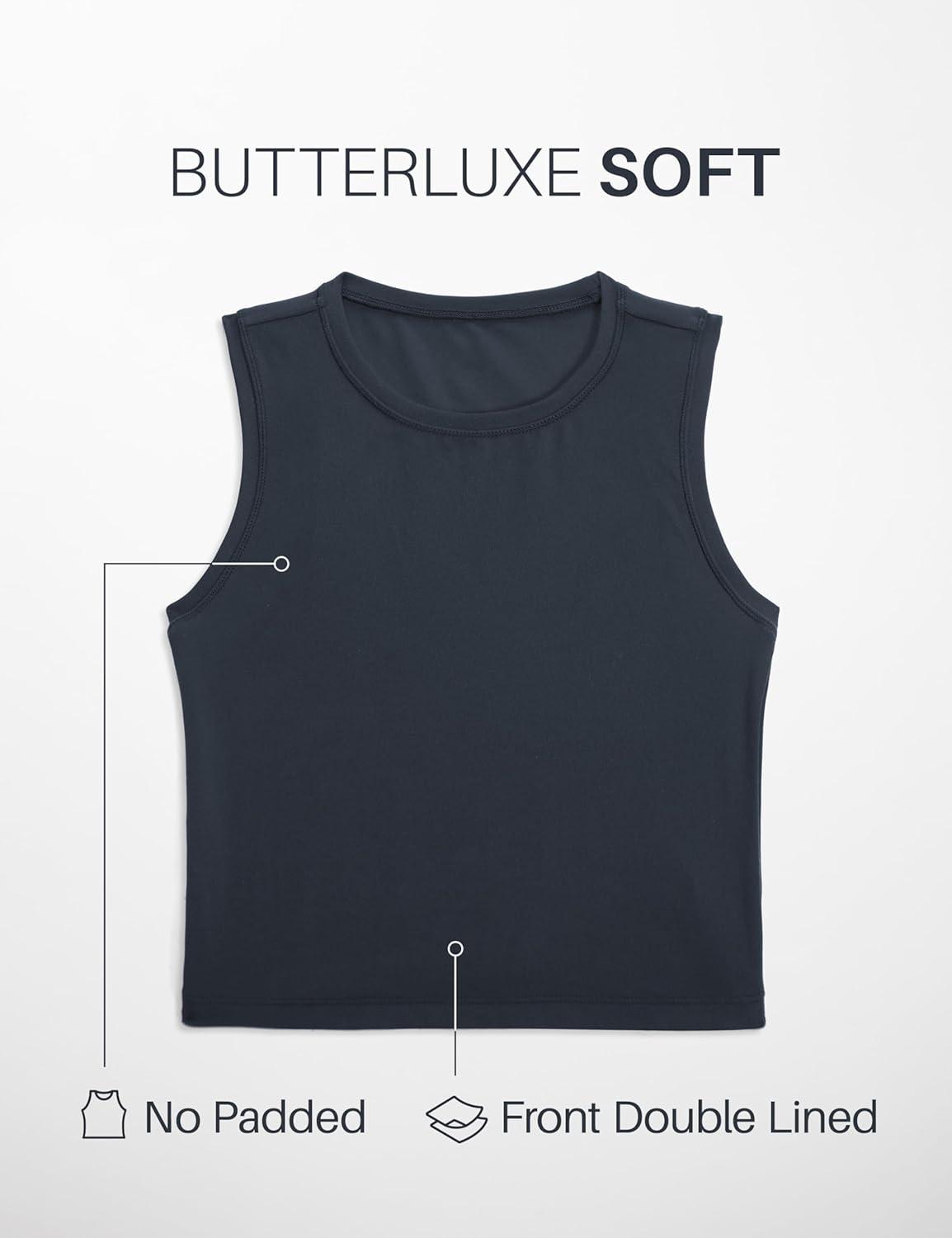 imageCRZ YOGA Butterluxe Soft Double Lined Tank Tops for Women Yoga Workout Casual Going Out High Neck Basic Sleeveless ShirtTrue Navy