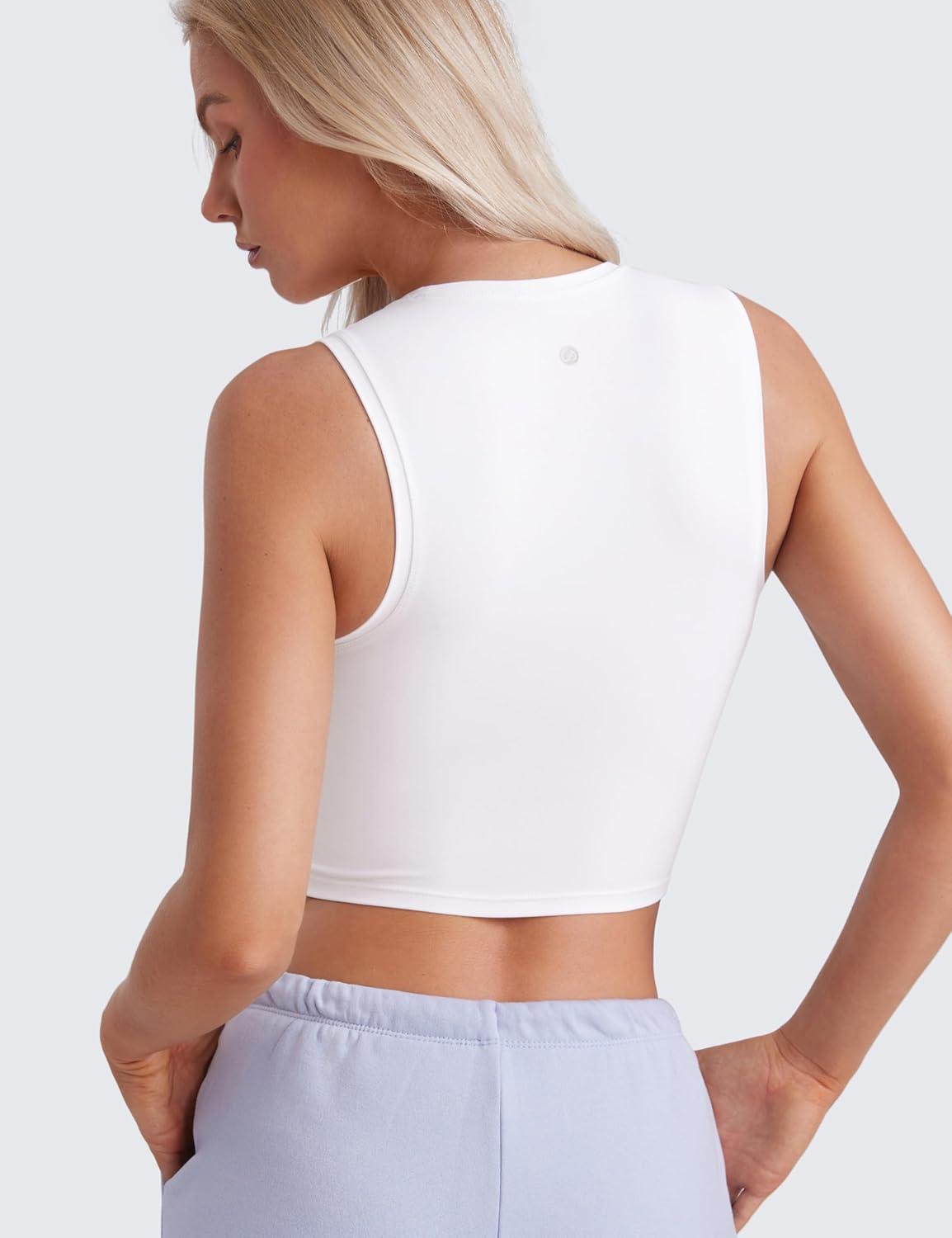 imageCRZ YOGA Butterluxe Soft Double Lined Tank Tops for Women Yoga Workout Casual Going Out High Neck Basic Sleeveless ShirtWhite