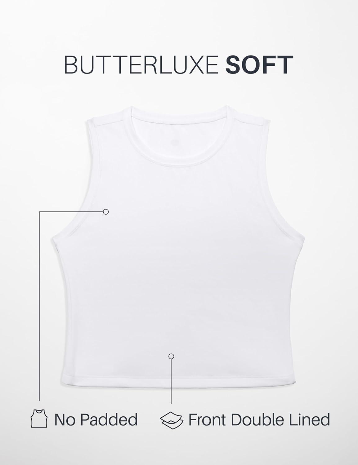 imageCRZ YOGA Butterluxe Soft Double Lined Tank Tops for Women Yoga Workout Casual Going Out High Neck Basic Sleeveless ShirtWhite