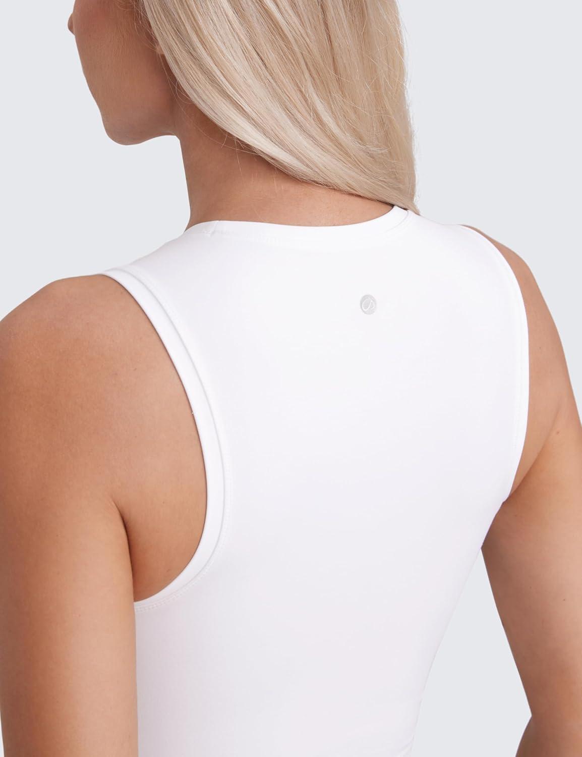 imageCRZ YOGA Butterluxe Soft Double Lined Tank Tops for Women Yoga Workout Casual Going Out High Neck Basic Sleeveless ShirtWhite