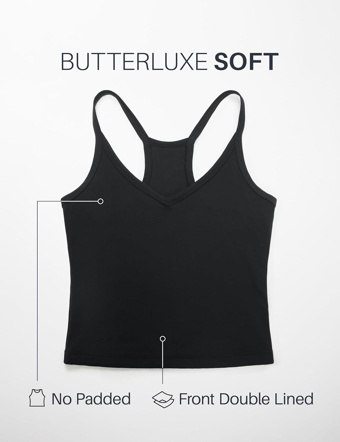 imageCRZ YOGA Butterluxe Soft Double Lined V Neck Tank Tops for Women Yoga Casual Camisole Racerback Tight Sleeveless ShirtBlack
