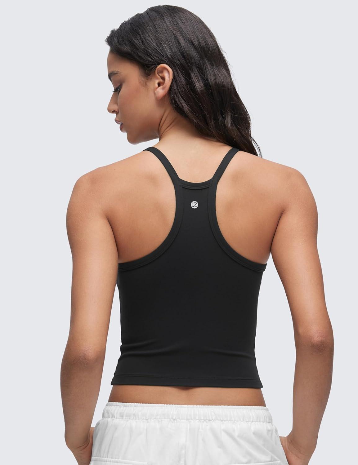 imageCRZ YOGA Butterluxe Soft Double Lined V Neck Tank Tops for Women Yoga Casual Camisole Racerback Tight Sleeveless ShirtBlack