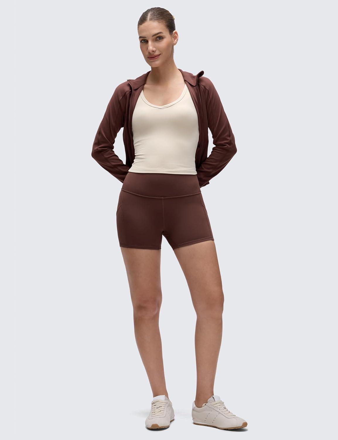 imageCRZ YOGA Butterluxe Soft Double Lined V Neck Tank Tops for Women Yoga Casual Camisole Racerback Tight Sleeveless ShirtMojave Tan