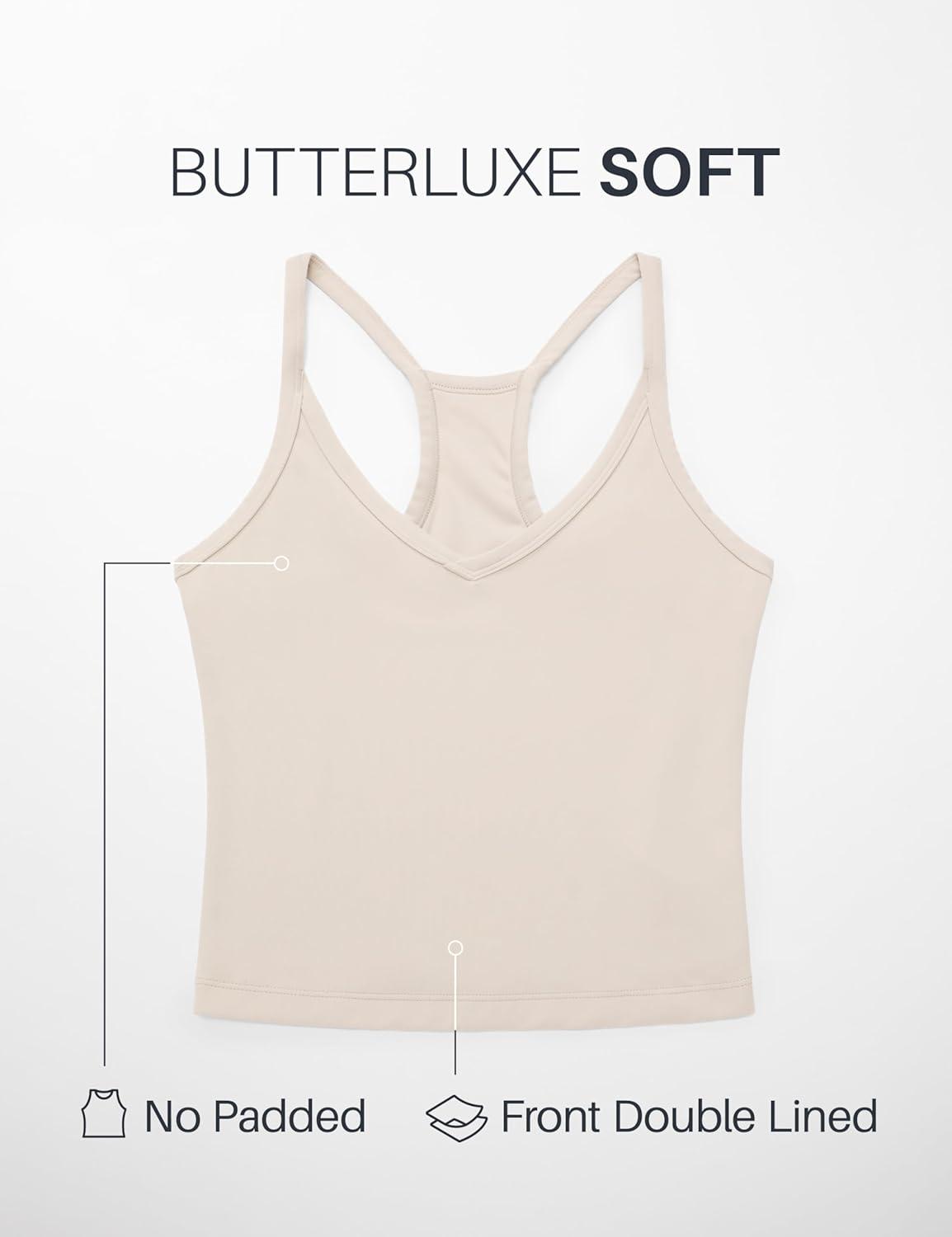 imageCRZ YOGA Butterluxe Soft Double Lined V Neck Tank Tops for Women Yoga Casual Camisole Racerback Tight Sleeveless ShirtMojave Tan