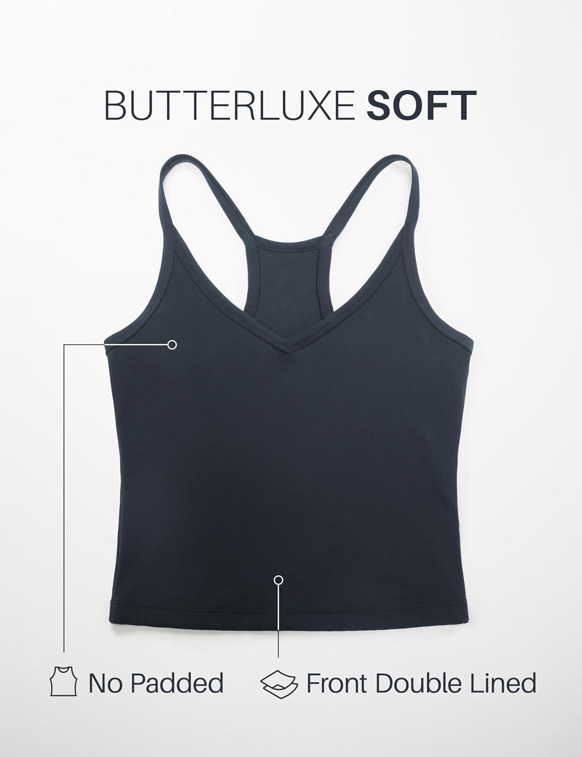 imageCRZ YOGA Butterluxe Soft Double Lined V Neck Tank Tops for Women Yoga Casual Camisole Racerback Tight Sleeveless ShirtTrue Navy