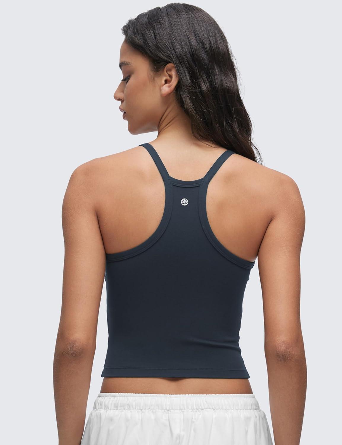 imageCRZ YOGA Butterluxe Soft Double Lined V Neck Tank Tops for Women Yoga Casual Camisole Racerback Tight Sleeveless ShirtTrue Navy