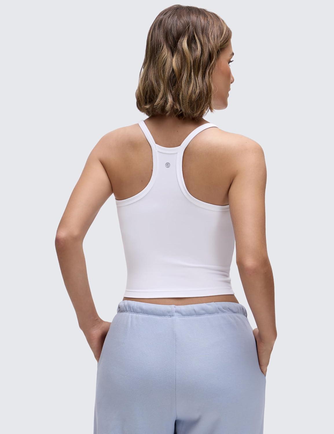 imageCRZ YOGA Butterluxe Soft Double Lined V Neck Tank Tops for Women Yoga Casual Camisole Racerback Tight Sleeveless ShirtWhite