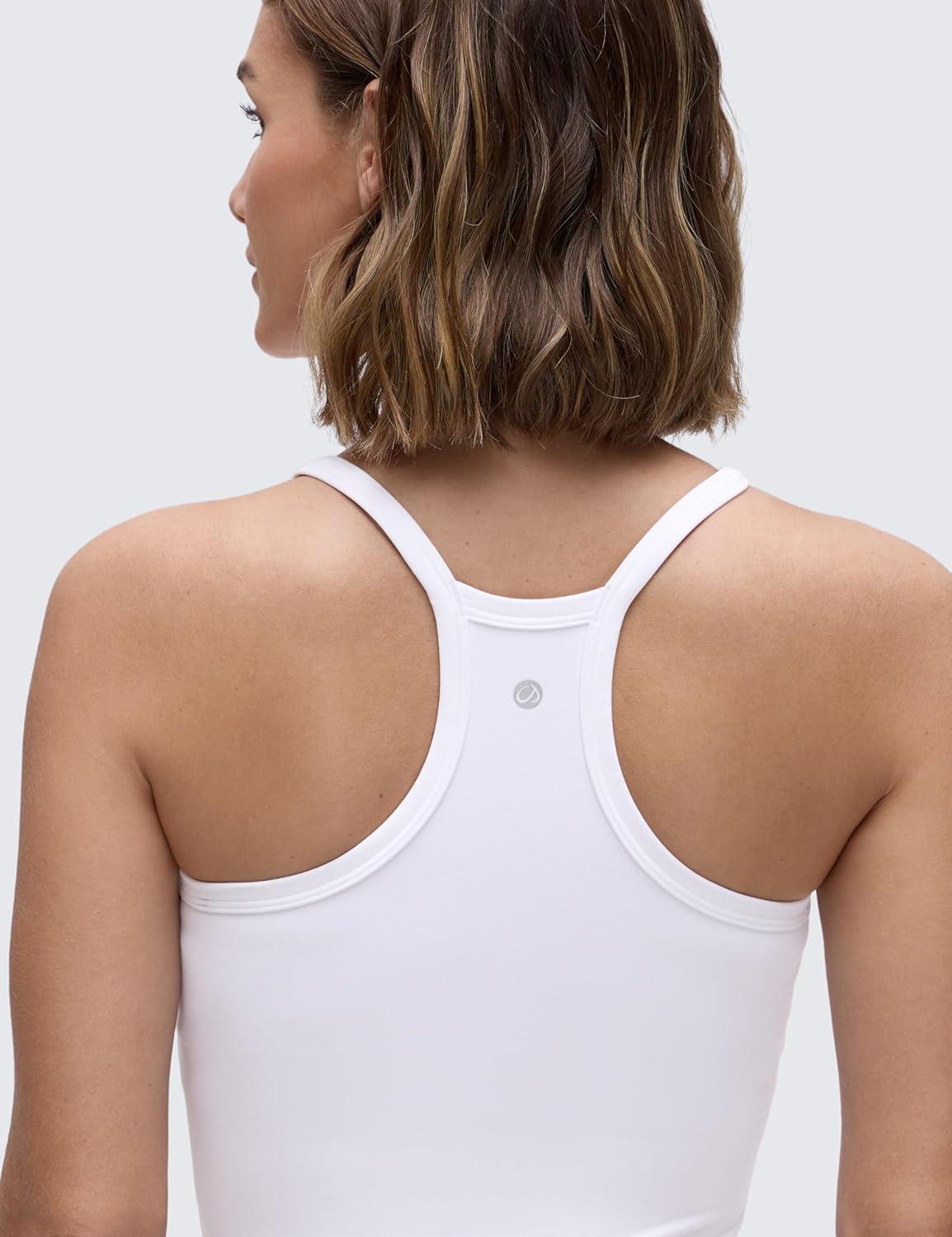imageCRZ YOGA Butterluxe Soft Double Lined V Neck Tank Tops for Women Yoga Casual Camisole Racerback Tight Sleeveless ShirtWhite