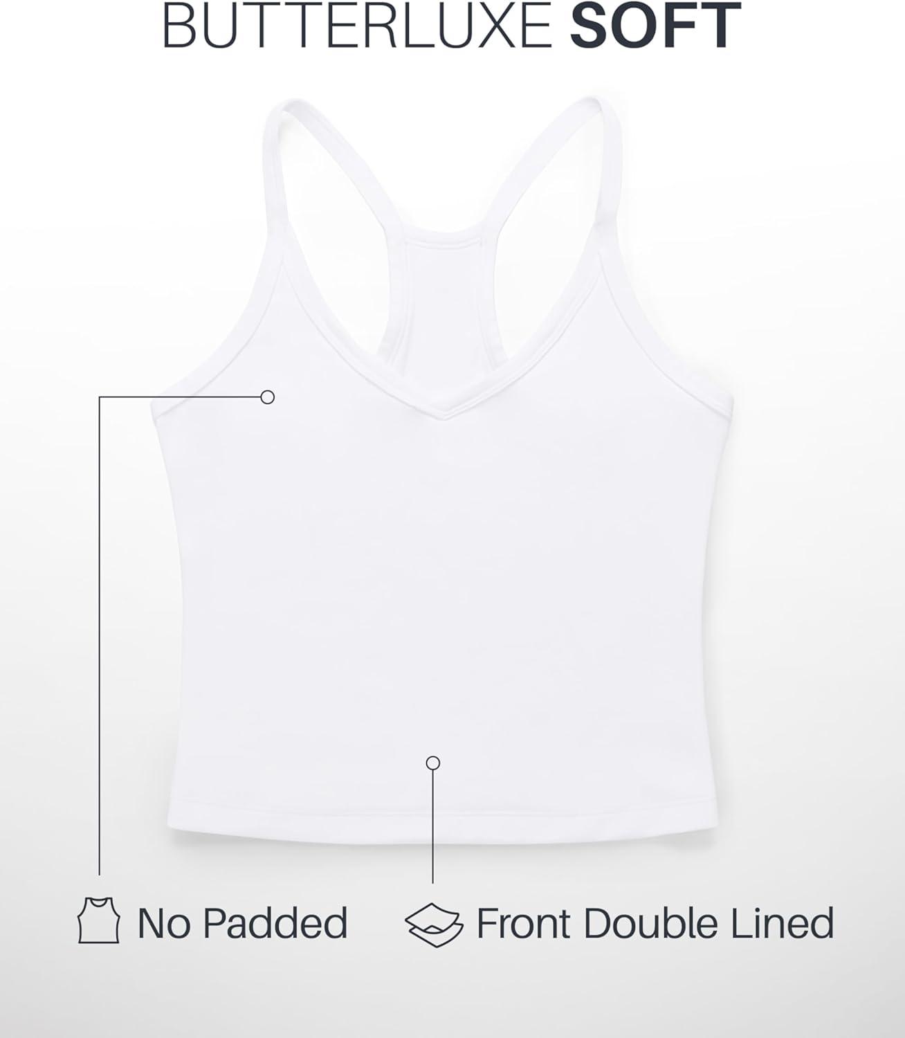 imageCRZ YOGA Butterluxe Soft Double Lined V Neck Tank Tops for Women Yoga Casual Camisole Racerback Tight Sleeveless ShirtWhite