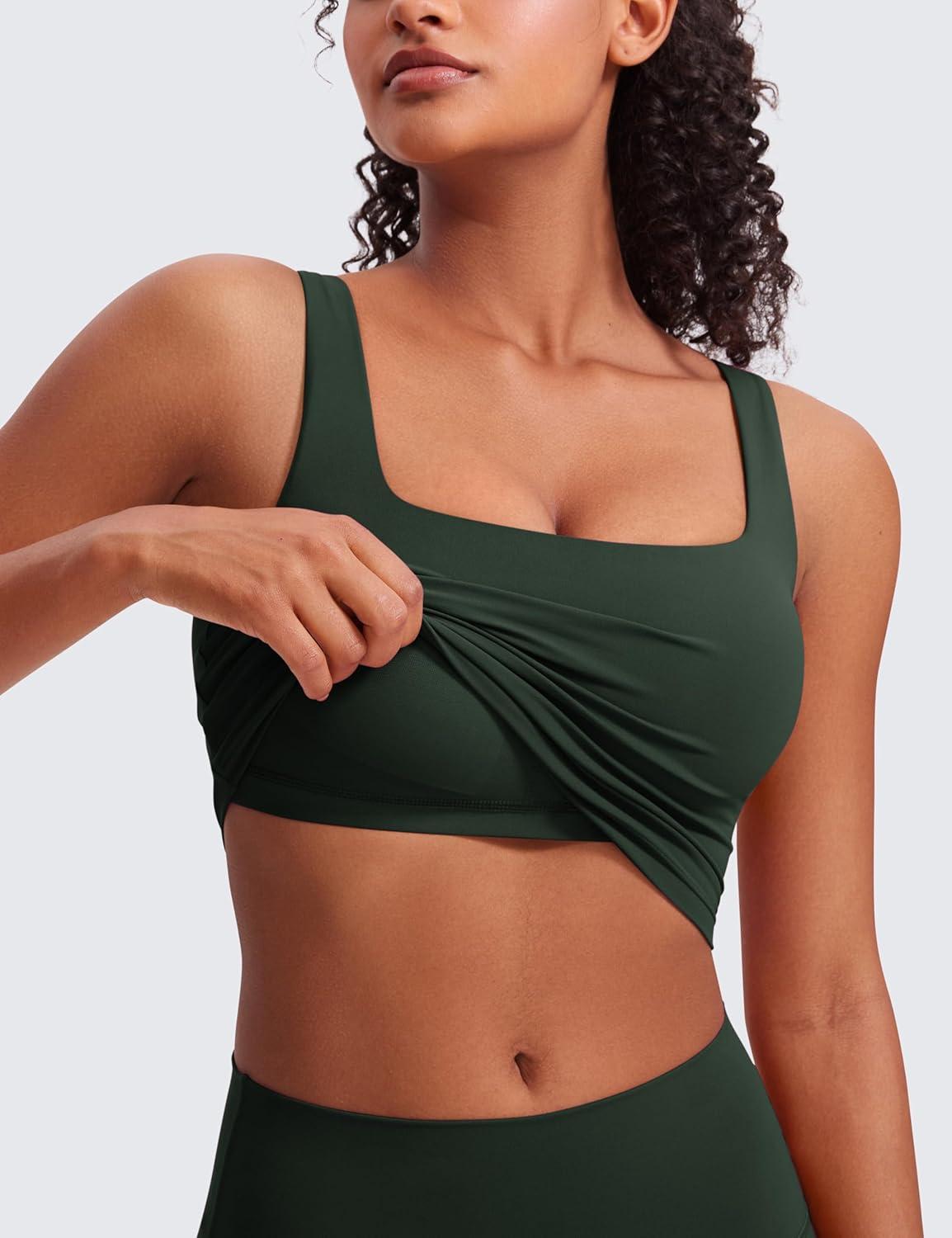 imageCRZ YOGA Butterluxe Square Neck Crop Tank Tops for Women Workout Longline Sports Bras Padded Yoga CamisoleLegend Green