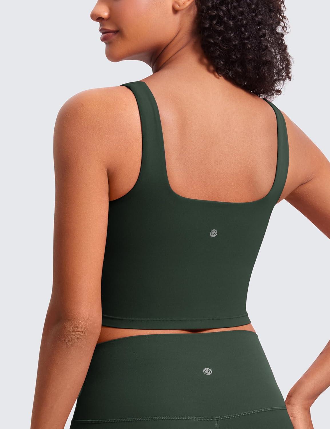 imageCRZ YOGA Butterluxe Square Neck Crop Tank Tops for Women Workout Longline Sports Bras Padded Yoga CamisoleLegend Green