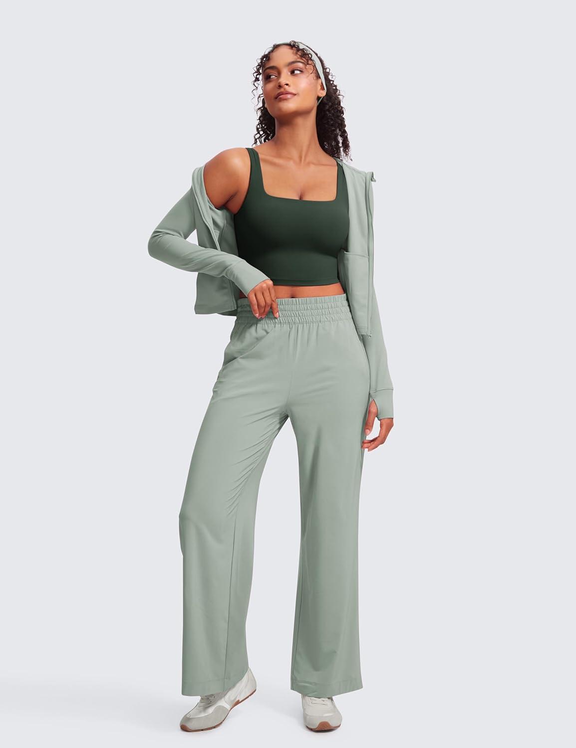 imageCRZ YOGA Butterluxe Square Neck Crop Tank Tops for Women Workout Longline Sports Bras Padded Yoga CamisoleLegend Green